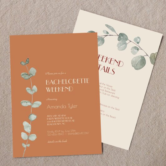 Terracotta Eucalyptus Deco Bachelorette Weekend Kaart