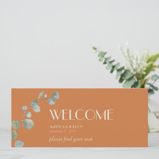 Terracotta Eucalyptus Deco Seating Chart Header (Staand voorkant)