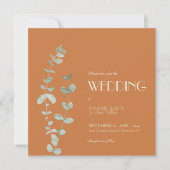 Terracotta Eucalyptus Deco Square Wedding Kaart (Voorkant)
