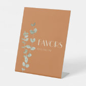 Terracotta Eucalyptus Deco Wedding Favors Reclamebord Met Voetstuk (Voorkant)