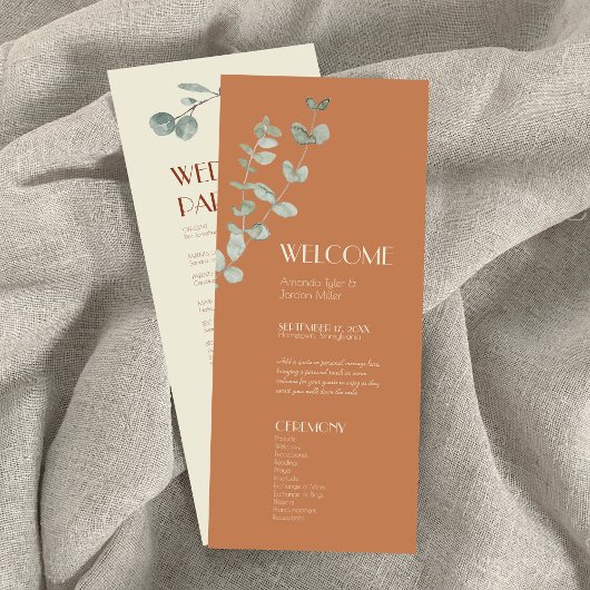 Terracotta Eucalyptus Deco Wedding Programme Programma