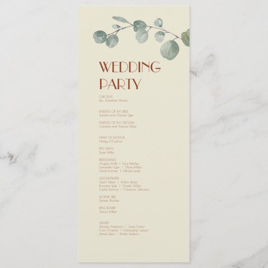 Terracotta Eucalyptus Deco Wedding Programme Programma (Achterkant)