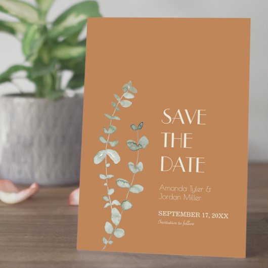 Terracotta Eucalyptus Deco Wedding Save the Date