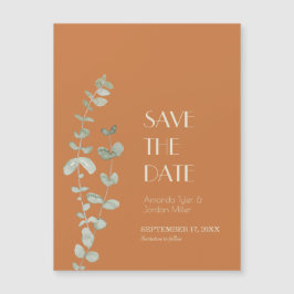Terracotta Eucalyptus Deco Wedding Save the Date Magnetische Uitnodiging
