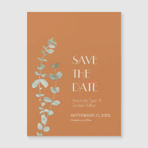 Terracotta Eucalyptus Deco Wedding Save the Date Magnetische Uitnodiging