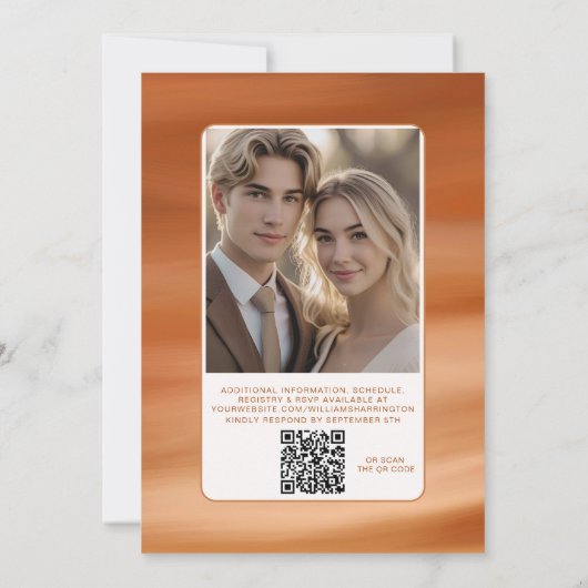 Terracotta Fall Autumn Wedding Invite QR Code  Kaart (Achterkant)