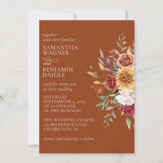 Terracotta Fall Floral Faire-part de mariage (Devant)
