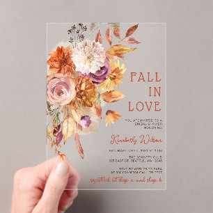 Terracotta Fall in Love Bloemrijke Bruiloft Feest Acryl Uitnodigingen