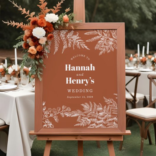 Terracotta Fern Woodland Mariage Affiche de bienve