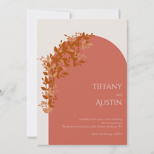 Terracotta Feuilles Clean Faire-part de mariage mo (Devant)
