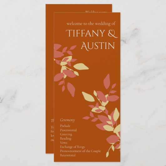 Terracotta Feuilles Programme de mariage moderne (Devant / Derrière)