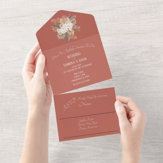 Terracotta Floral All In One Uitnodiging (Afscheurbaar)