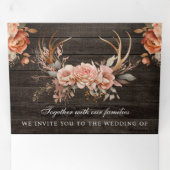 Terracotta Floral Antlers Wood QR Code Weddenschap Drieluik Uitnodiging (Binnenzijde eerst)