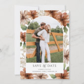 Terracotta Floral Arched Foto Bewaar de datum Kaart (Voorkant)