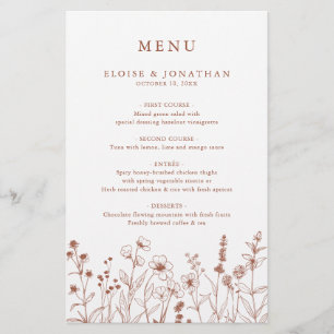 Terracotta Floral Automne Fleur sauvage Menu Maria