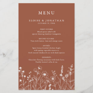 Terracotta Floral Automne Fleur sauvage Menu Maria