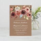 Terracotta Floral Beige Tan QR Code Wedding Kaart (Staand voorkant)