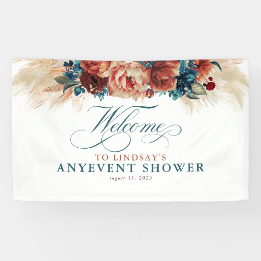 Terracotta Floral Boho Herfst Party Shower Welkom Spandoek (Horizontaal)