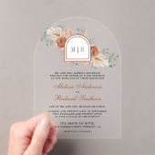 Terracotta Floral Boho Pampas Burnt Orange Wedding Acryl Uitnodigingen (Insitu (Draagbaar))