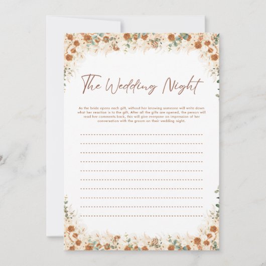 Terracotta Floral Boho Rozen Wedding Night Game (Voorkant)