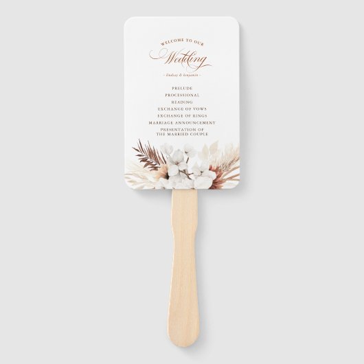 Terracotta Floral Boho Wedding Programme Handwaaier (Voorkant)
