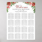 Terracotta Floral Bough Wedding 16 Table Seating Poster (Voorkant)