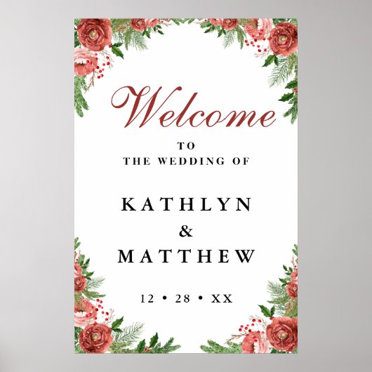 Terracotta Floral Bough Winter Wedding Welcome Poster (Voorkant)
