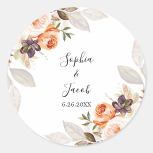 Terracotta Floral Burnt Sinaasappel Boho Fall Wedd Ronde Sticker