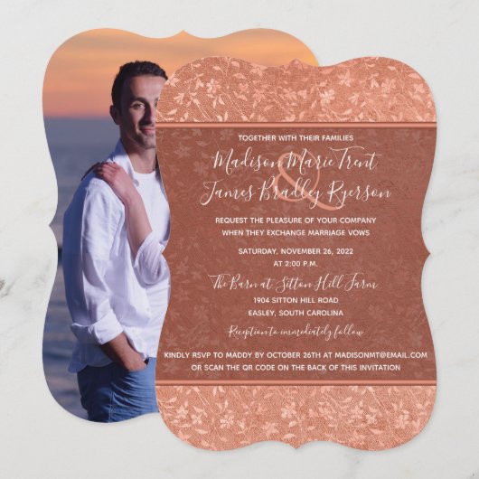 Terracotta Floral, Coeurs Vins Faire-part de maria (Devant / Derrière)