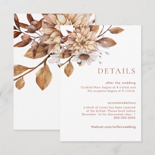 Terracotta Floral Détails du Mariage Cartes de fer (Devant / Derrière)