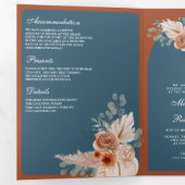 Terracotta Floral Dusty Blue QR Code Wedding Drieluik Uitnodiging (Binnenzijde eerst)