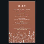 Terracotta Floral Fall Wildflower Wedding Menu<br><div class="desc">Add charm to your reception tables with this terracotta wildflower wedding menu card. Featuring delicate autumn florals and a clean layout,  it’s perfect for rustic,  outdoor,  or barn weddings. Customize with your food and drink details to suit your big day.</div>