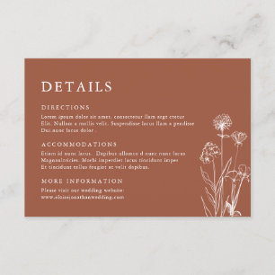 Terracotta Floral Herfst Wildflower Wedding Detail Informatiekaartje