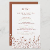 Terracotta Floral Herfst Wildflower Wedding Menu (Voorkant / Achterkant)