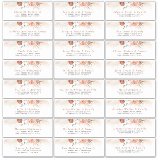 Terracotta Floral Individuele Gast Adresetiketten Sticker (Voorkant)