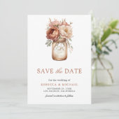 Terracotta Floral Mason Jar foto bruiloft Save The Date (Staand voorkant)