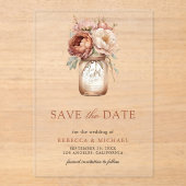 Terracotta Floral Mason Jar Wedding Save the Date Acryl Uitnodigingen (Voorkant)