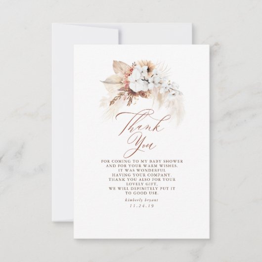 Terracotta Floral Modern Boho Hartelijk dank Bedankkaart (Voorkant)