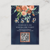 Terracotta Floral Navy Blue QR Code RSVP Weddensch Informatiekaartje (Voorkant)