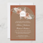 Terracotta Floral Pampas Beige Tan QR Code Wedding Kaart (Voorkant)