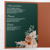 Terracotta Floral Pampas Emerald QR Code Wedding Drieluik Uitnodiging (Binnenzijde eerst)