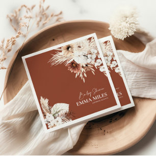 Terracotta Floral Pampas Grass Baby shower Napkins Servet