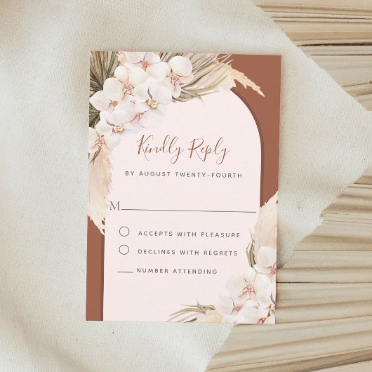 Terracotta Floral Pampas Grass Fall Wedding RSVP Kaartje