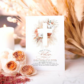 Terracotta Floral Pampas Grass Modern Baptism Invi Kaart