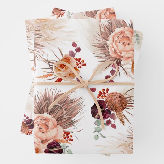 Terracotta Floral Pampas Grass Pattern Elegant Inpakpapier Vel (In situ)