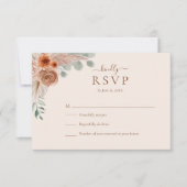 Terracotta Floral Pampas Grass Wedding RSVP Card (Devant)