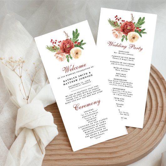 Terracotta Floral Pine Bough Foliage Wedding Programma