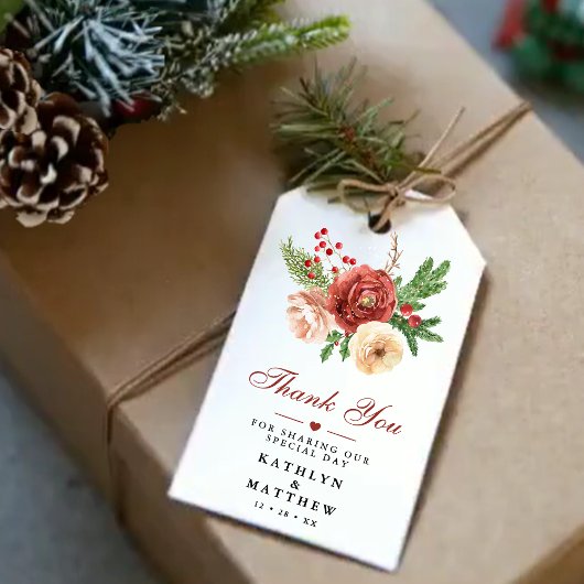 Terracotta Floral Pine Bough Weddenschap Bedankt Cadeaulabel