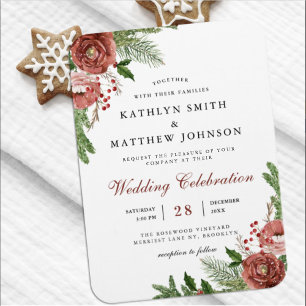 Terracotta Floral Pine Bough Wedding Invitation Magneet
