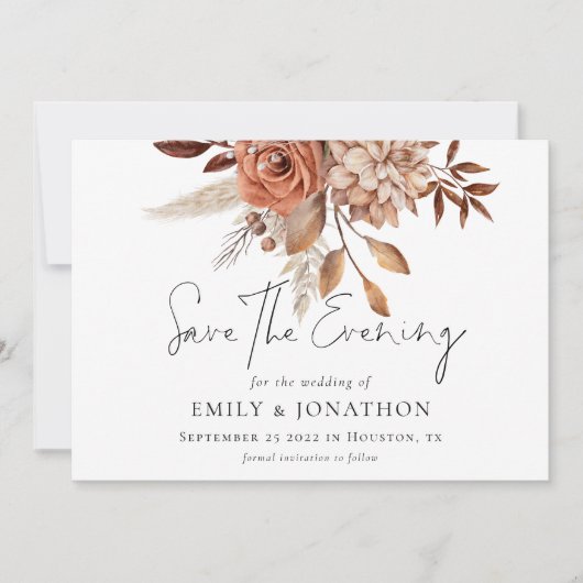 Terracotta Floral QR Bruiloft Save the Evening Dat Save The Date (Voorkant)